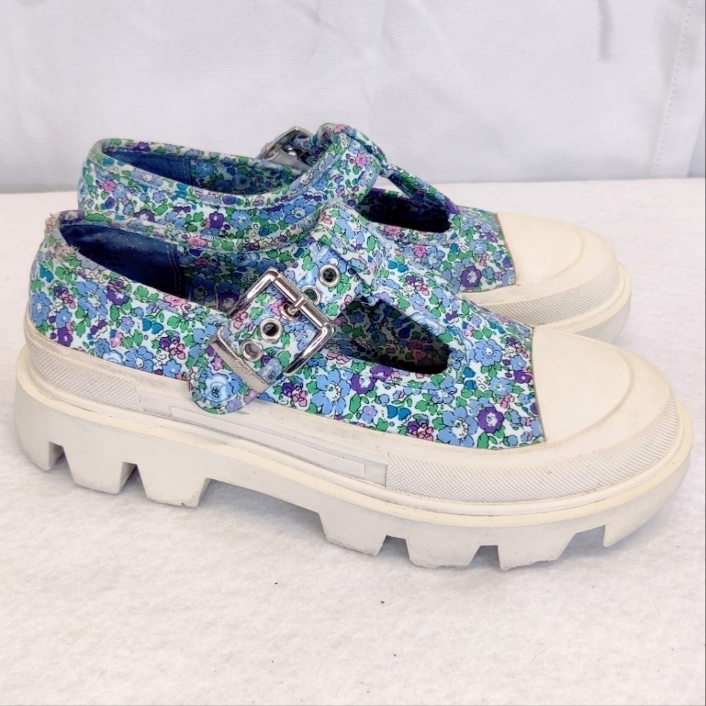Jeffrey Campbell Enfance Floral T-Strap Mary Jane Platform Chunk Lug Sole Shoe 8